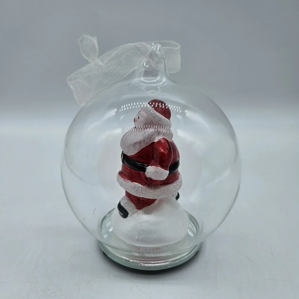 Glass Light Up Santa Ornament Color Changing Orb Hanging Glitter Hand Blown 5